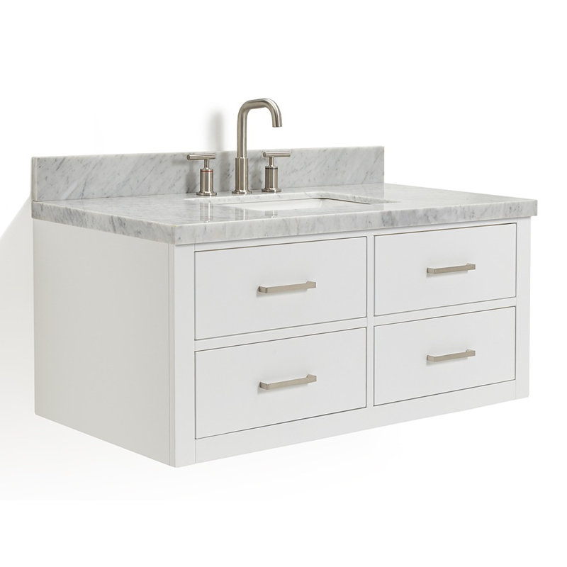 Ensemble de meuble-lavabo simple mural 43 po Macolm, Blanc, Nickel brossé