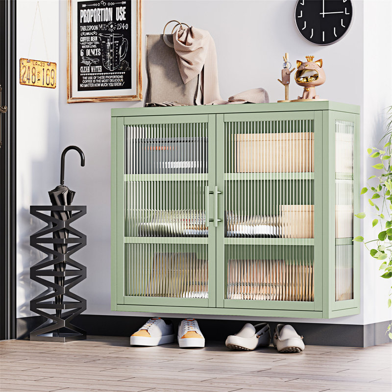 Armoire murale rétro à double porte en verre, Vert menthe