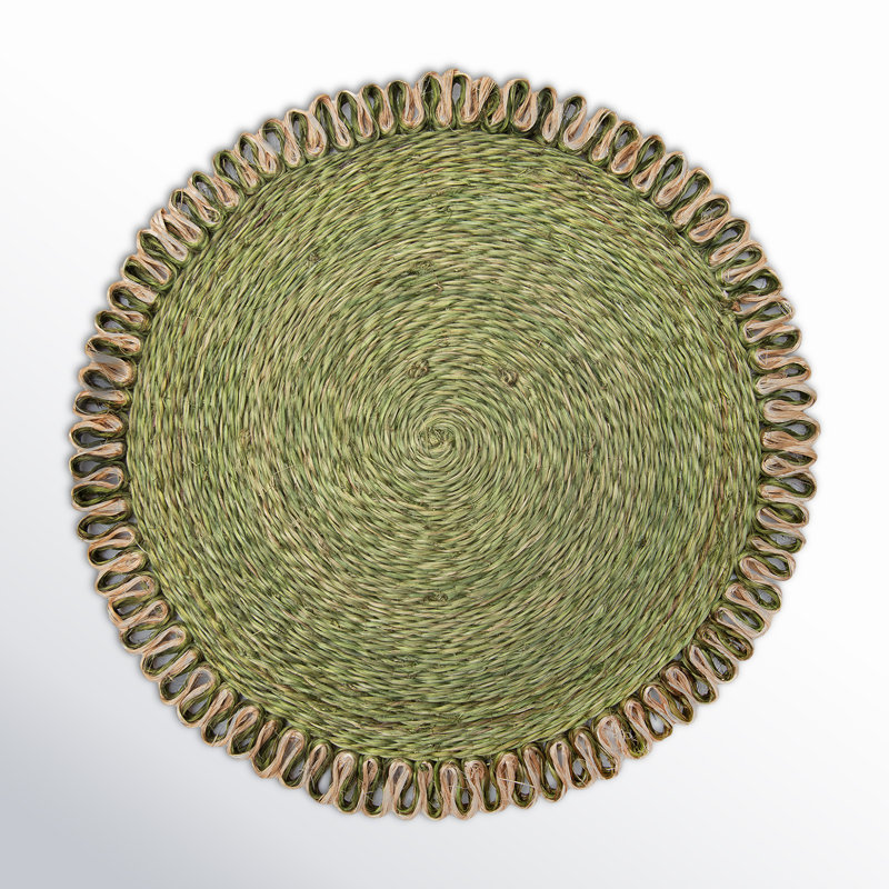 Amaretto Abaca No Pattern Round Placemat, Olive Green/Natural