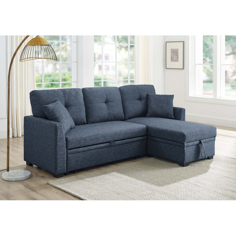 Canapé modulaire rembourré en mélange de lin 76,5 po avec lit escamotable, méridienne de rangement réversible et conception capitonnée - Assemblage facile