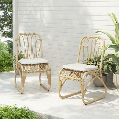Outdoor PE Wicker Dining Chairs with Washable Cushion Set of 2