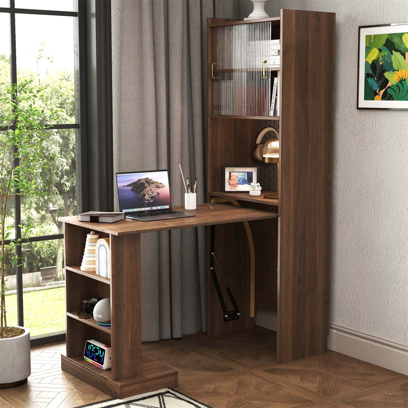 Bureau pliant avec rangement, bureau d'ordinateur pliable peu encombrant pour les petits espaces, table d'écriture pour bureau à domicile, chambre à coucher, dortoir, appartement