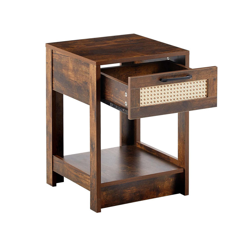 Table de bout en rotin de 15,75 po, table de chevet avec tiroir et table de chevet pour petits espaces