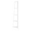 Corner 4-Tier Etagere Bookcase, White Laminate and Metal, Perfect for Maximizing Space in Modern Offices and Bedrooms.