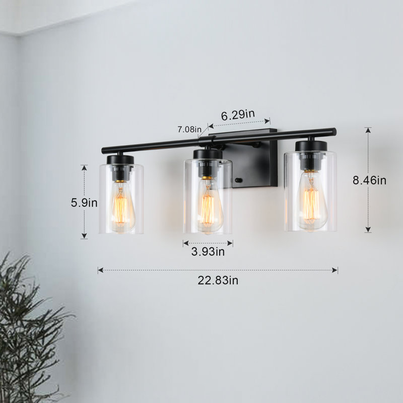 Hooversville Dimmable Vanity Light, Matte Black, 3 Lights