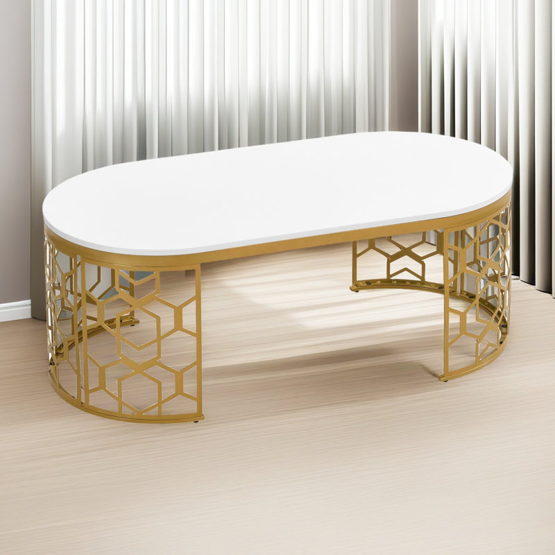 Table basse moderne ovale avec structure en acier inoxydable