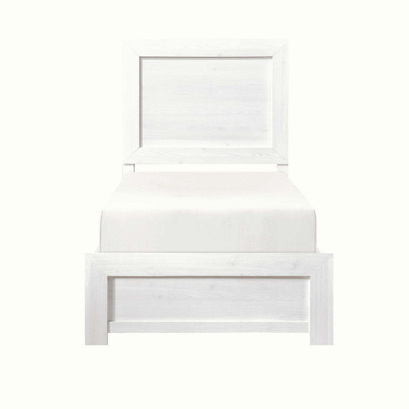 Rustic Panel Bed Wooden Bedroom Furniture 1Pc, Bed In A Box, Twin, White
