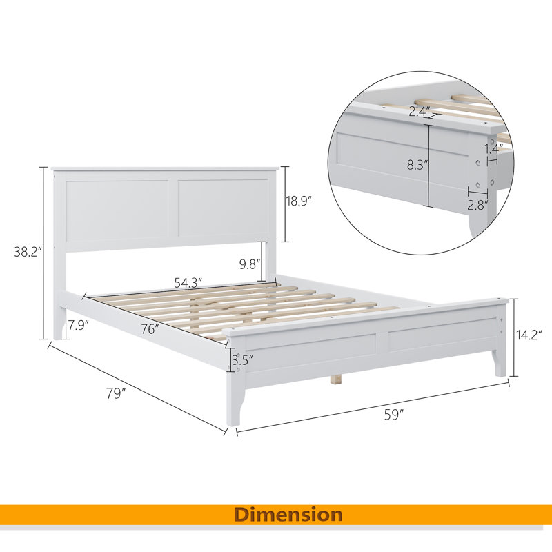 Modern Solid Wood Platform Bed, White, Full / Double