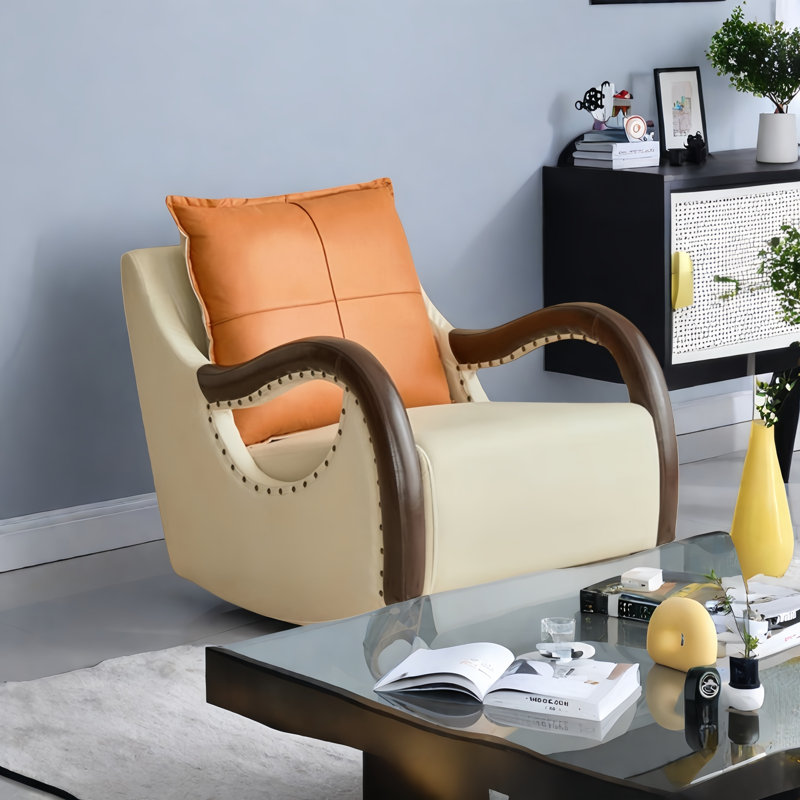 Chaise berçante moderne rembourrée, Blanc cassé