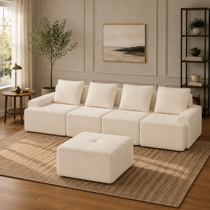 Canapé modulaire modulaire, canapé Cloud modulaire avec siège profond, grand canapé confortable pour le salon, blanc, Blanc