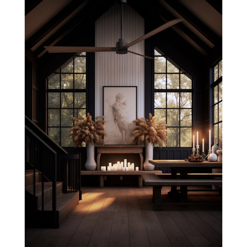 Alessandra Outdoor Downrod Ceiling Fan, Textured Bronze, Walnut