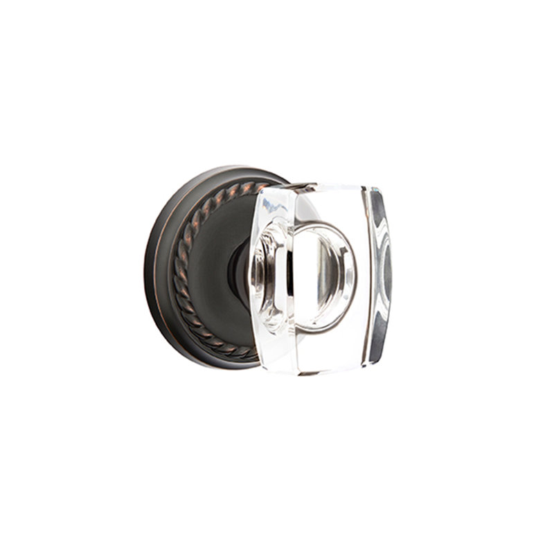 Ensemble de boutons d'intimité Emtek avec rosette en corde et bouton en verre Windsor, Bronze huilé