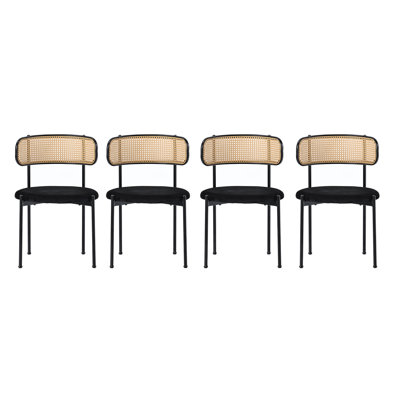 Chaises de loisir modernes modernes en velours noir - Chaises de cuisine à dossier en rotin et structure en bambou