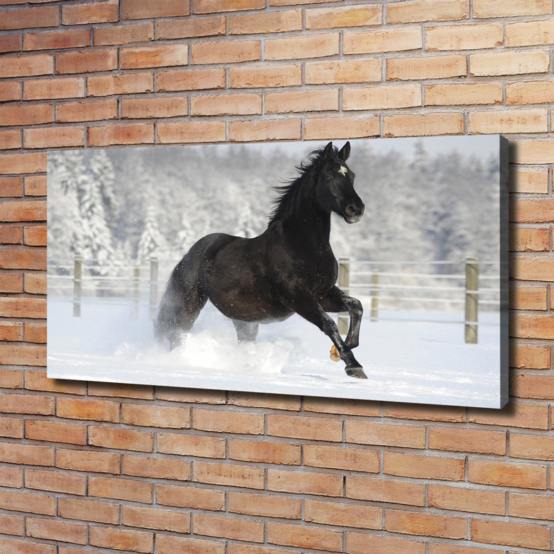 A Horse Galloping In The Snow - Wrapped Canvas Print