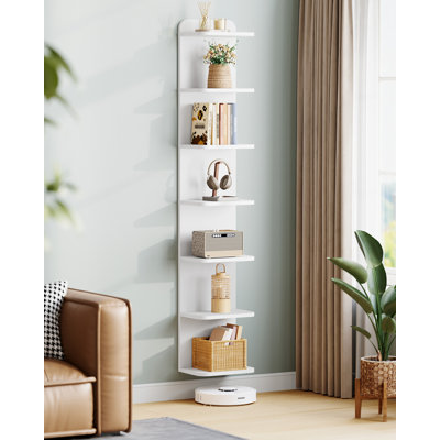 7 Tier Bookcase, Floating Bookshelf for Wall Mounted, Tall Narrow Bookcase, Vertical Bookshelf for Living Room, Office, Study, Entryway, White 