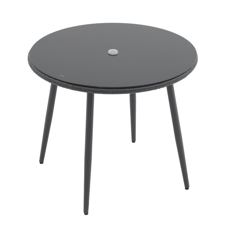 Johnella Round 35.4'' Outdoor Dining Table, Black, Black