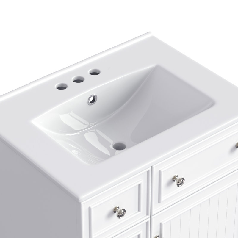 Meuble-lavabo autoportant 24 po 24 po, Blanc, Argent argent
