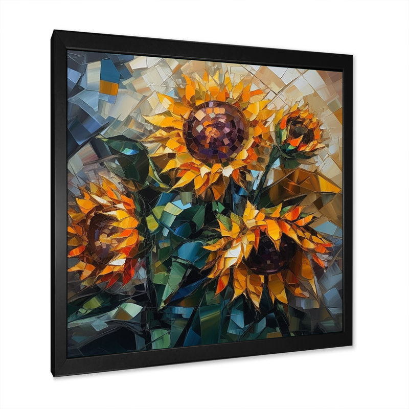 Tournesol jaune symphonie V sur toile, Cadre photo noir, H 16 po x l 16 po x P 1 po