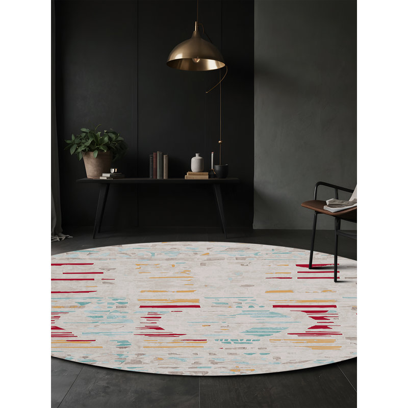 Tapis gris soyeux et moelleux, Rond 7 pi