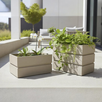 Jardinière rectangulaire pour terrasse en gris - brun, fabrication en aluminium, utilisation à long terme, profondeur réglable, 11 11,5 lb de poids, hauteur brune sur la terrasse, aluminium léger, durable, manteau de couleur bois, poids, 14,79 lb