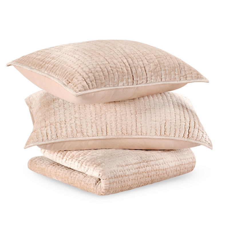 Bari Velvet 3-Piece Quilt Set, Nude