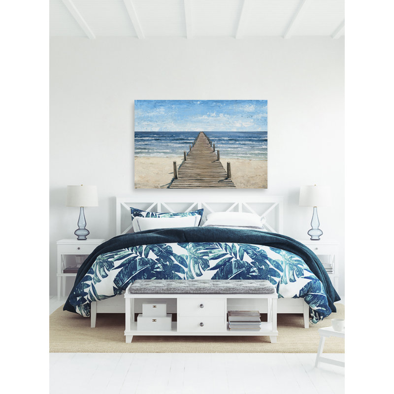 «Long Pier to the Ocean» par Eyre Tarney - peinture sur toile tendue, H 40 po x l 60 po x P 1,5 po