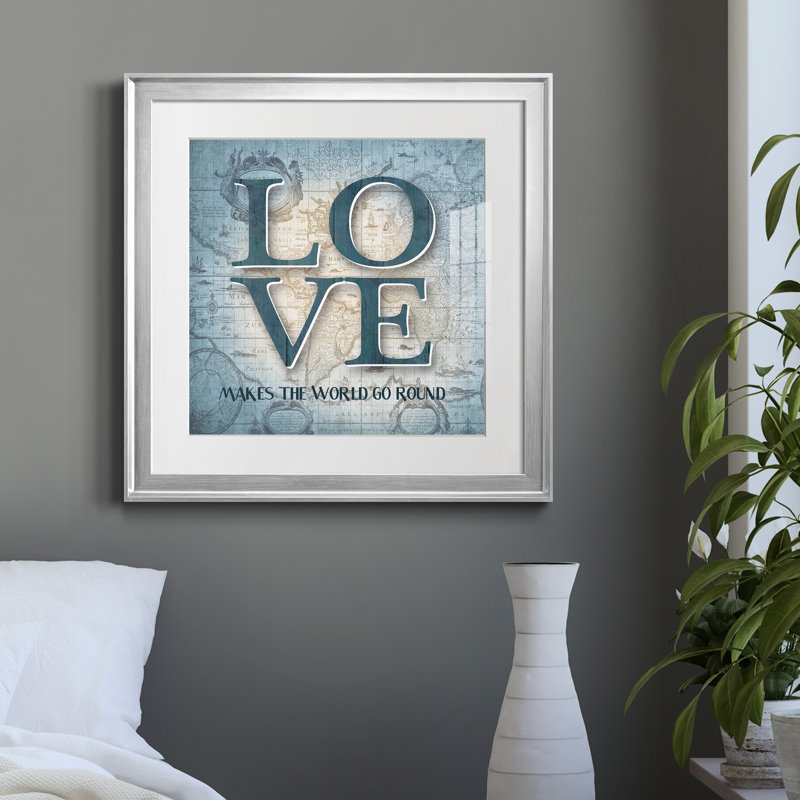 «Love» - Cadre photo, impression d'art textuel sur papier, H 17,5 po x l 17,5 po x P 1,5 po, Papier avec cadre argenté