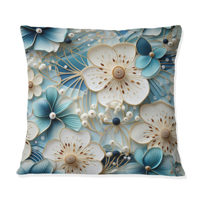 Coussin décoratif imprimé de fleurs bleues et blanches Simplicity