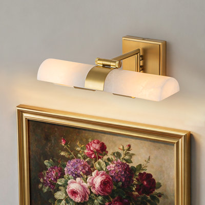 Lampe pour tableau 2 lumières Mid-Century moderne en laiton albâtre