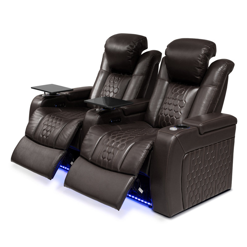 68.9" Power Recliner 2-Piece Set in Coffee Top-Grain Nappa Leather with Adjustable Headrests