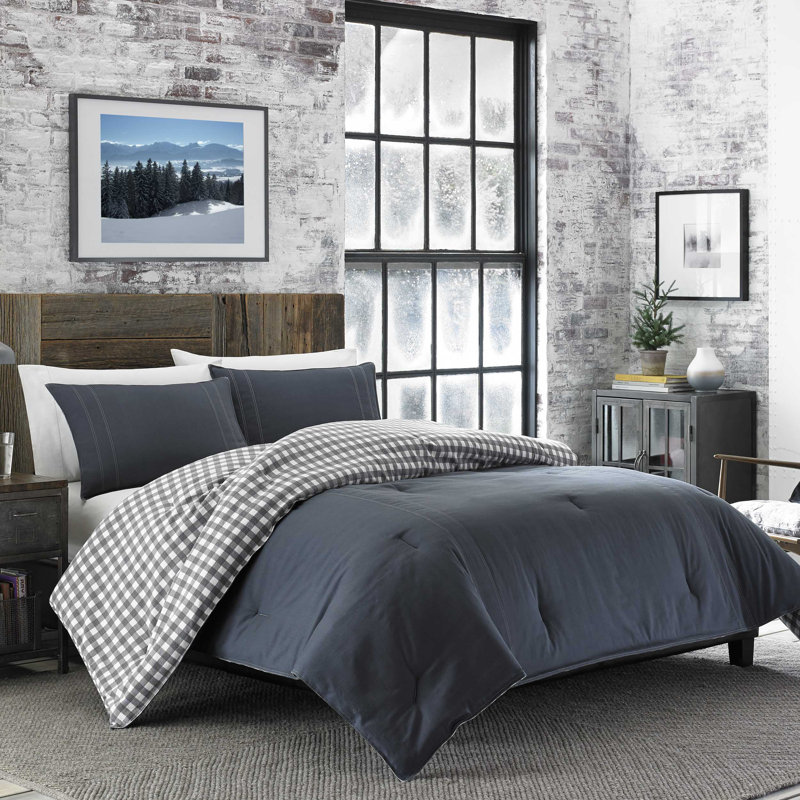 Charcoal Cotton Reversible Full Comforter Set with Shams