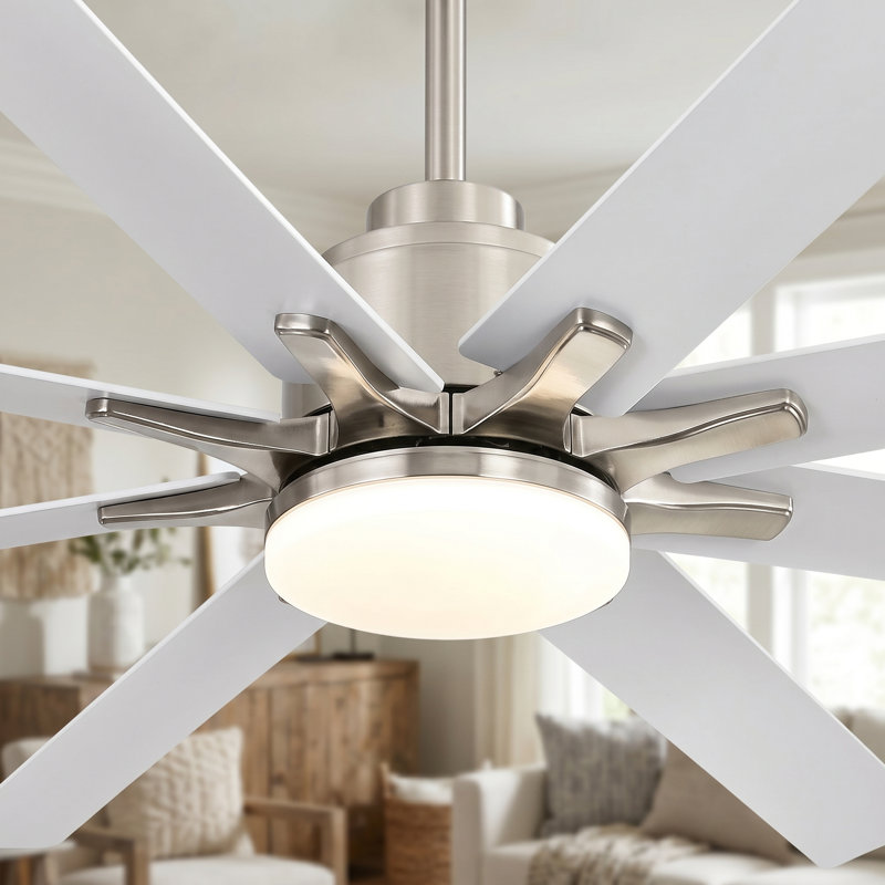  52-inch Modern Ceiling Fan with Light, Remote Control Smart Fan, 8 ABS Blades, DC Motor, 6 Speeds, Downrod Mount for Bedroom, Living Room