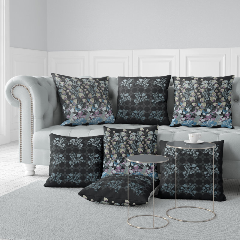 Polyester Throw Square Pillow Cover & Insert, 16" x 16", Black