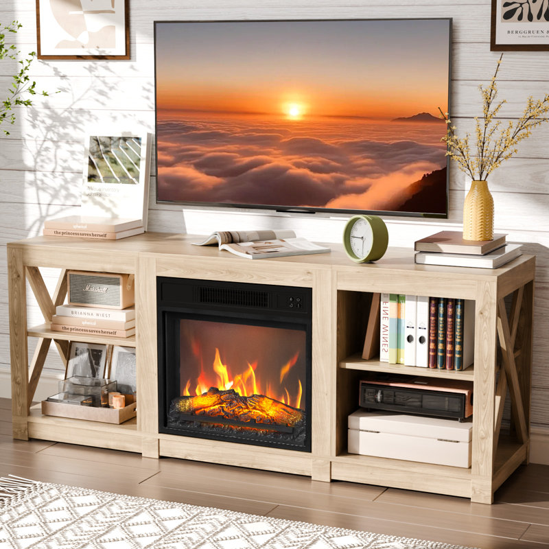 TV Stands & Entertainment Centers Hanady For Tvs Up To 70'' Farmhouse with Fireplace Included, Brown