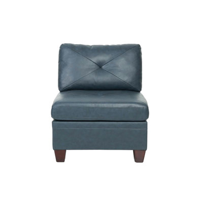 Chaise sans accoudoirs en cuir véritable de couleur encre bleue, dossier et siège moderne