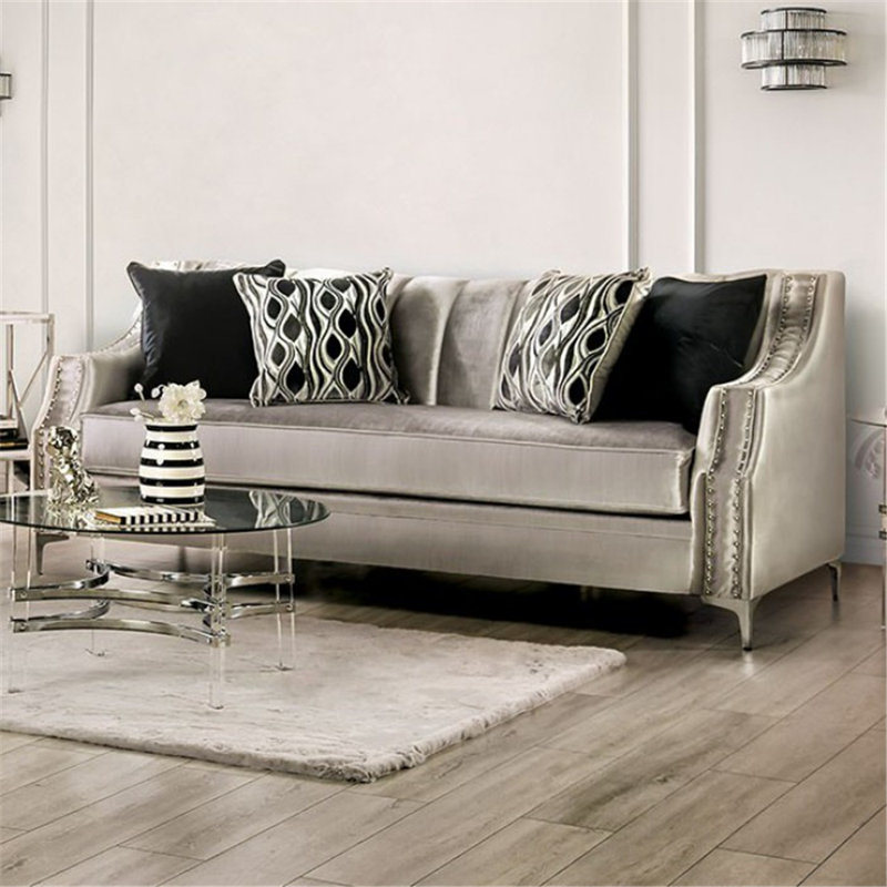 Schorr Upholstered 93'' Sofa, Silver, Silver