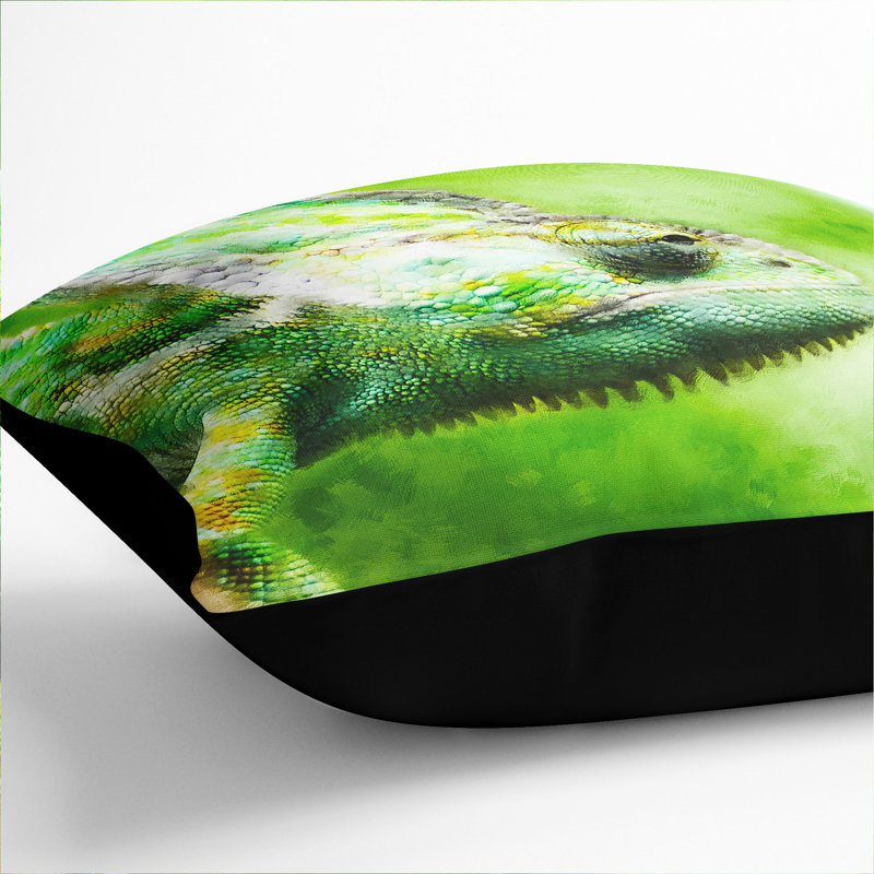 Chameleon Lizard Vol.1 Painting Square Throw Cushion, Black, 40cm H x 40cm W x 15cm D