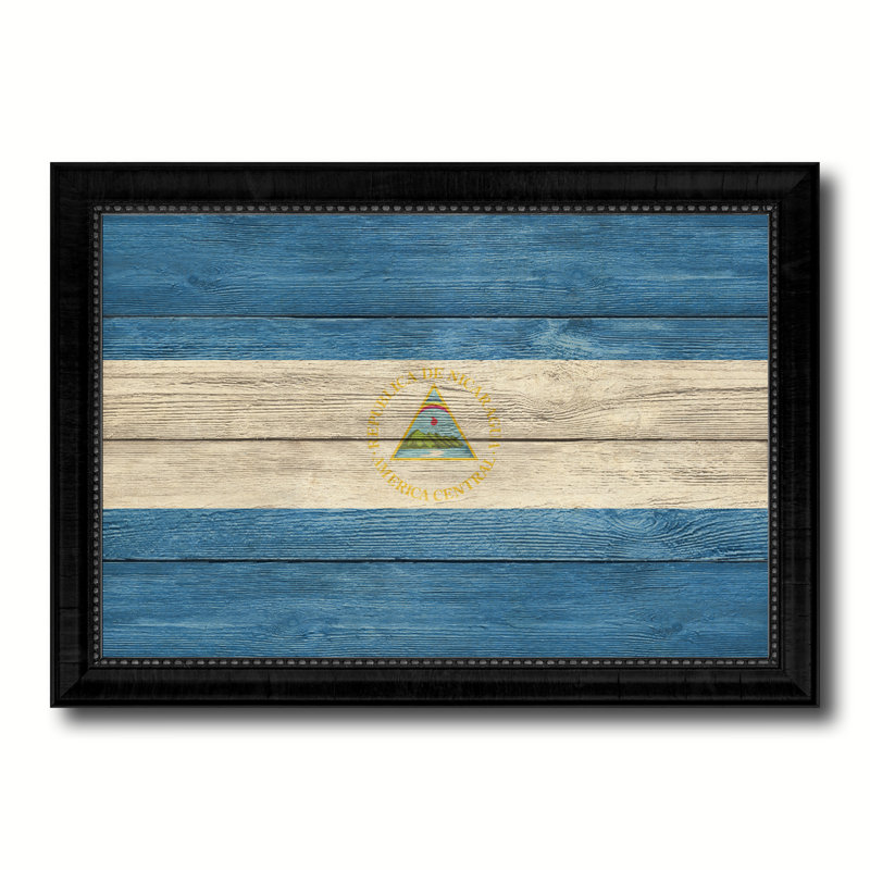 «Nicaragua Country Flag», impression sur toile encadrée, H 19 po x l 27 po x P 1 po, Encadrement noir