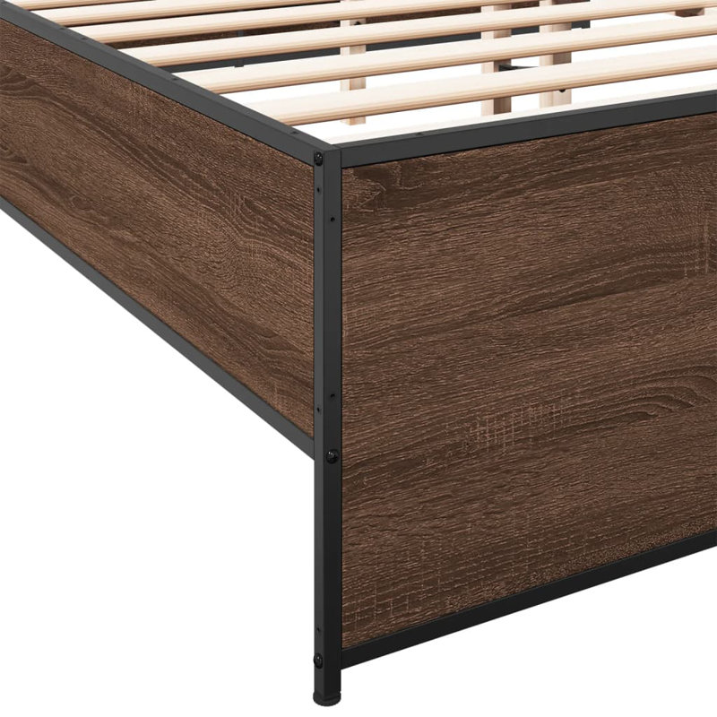 Vidaxl Bed Frame Engineered Wood And Metal, Kingsize (5'), Brown Oak