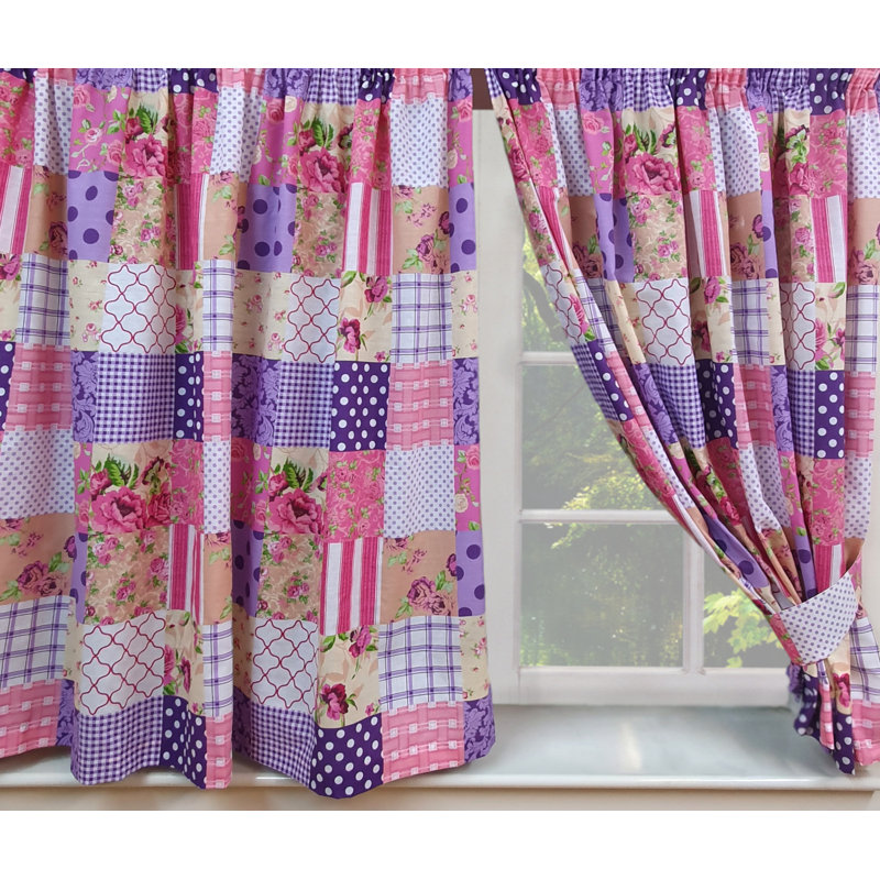 PATCHWORK Algimantas Pencil Pleat Curtains, 168 W x 138 D cm, Purple/Pink