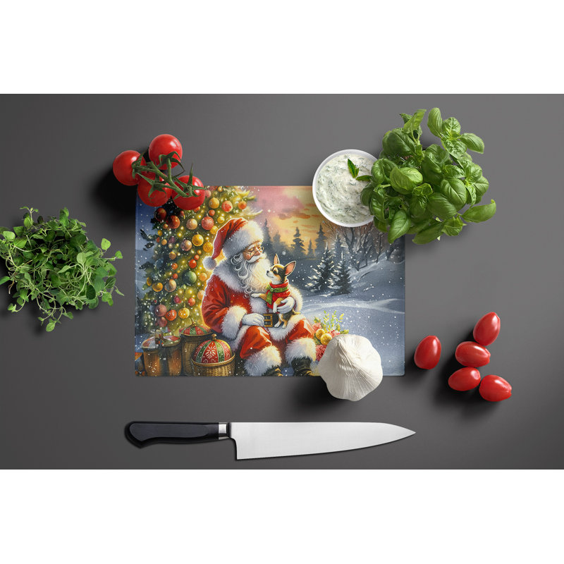 Chihuahua and Santa Claus Glass Cutting Board