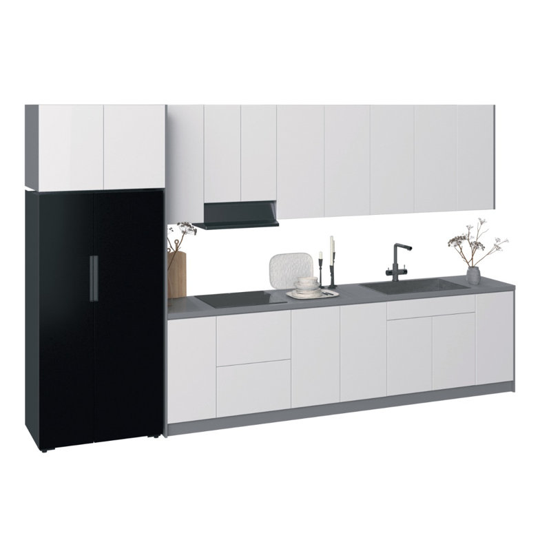 Cuisine complète moderne en panneau de fibres à densité moyenne gris et blanc l 157 po x 24 x P 96 po WALLKITCHENS FK-Time 