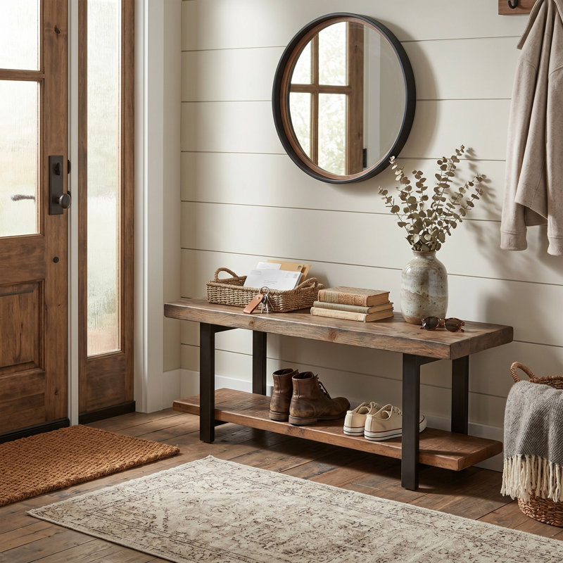 Rundell 48" Entryway Bench with Storage Shelf, Natural, Natural