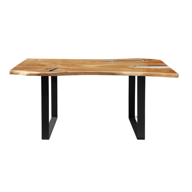 McSherrystown Oak Solid Wood Top Metal Base Dining Table