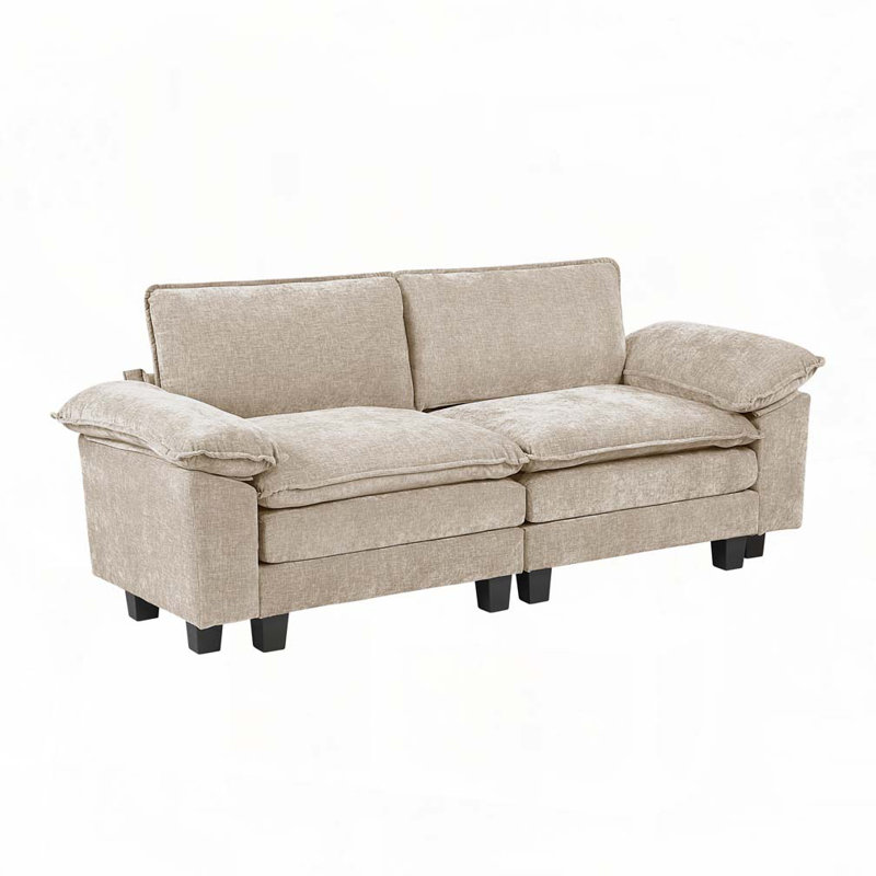 Causeuse en tissu d'ameublement en chenille, Taupe
