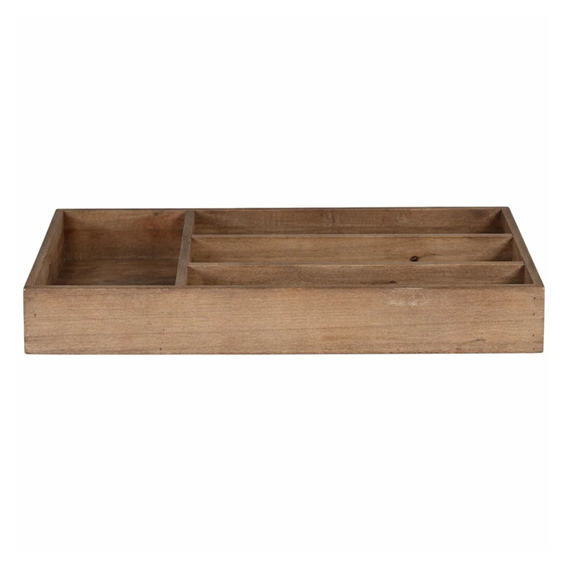 Plateau décoratif décoratif avec 4 compartiments, bois de sapin brun 16 pouces