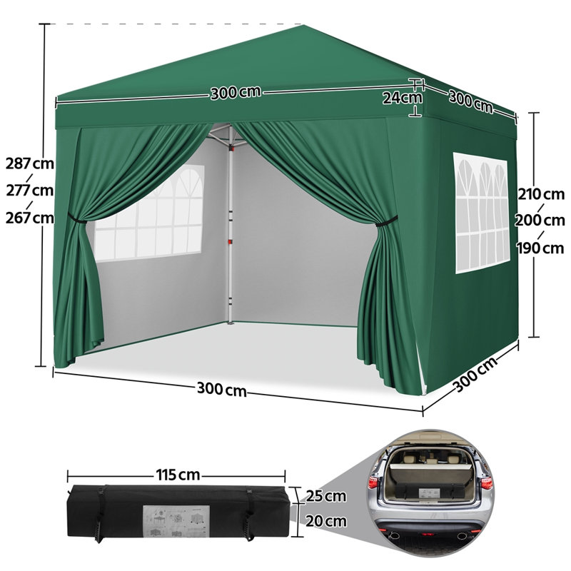 Iron Pop-Up Gazebo, 287cm H x 300cm W x 300cm D, Dark Green