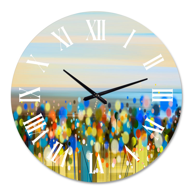 Horloge murale moderne peinte à la main fleurs sauvages et champs de printemps, Moyen