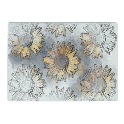 Tempered Glass a Wall of Sunflowers Sketch Chopping Board