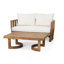 Ensemble de causeuse et table basse d'extérieur en bois d'acacia avec coussins